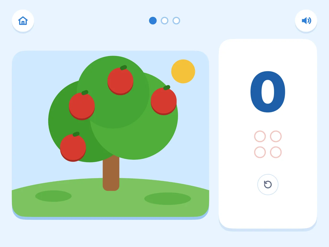 Kindedo on iPad: counting apples on a tree in Number Safari