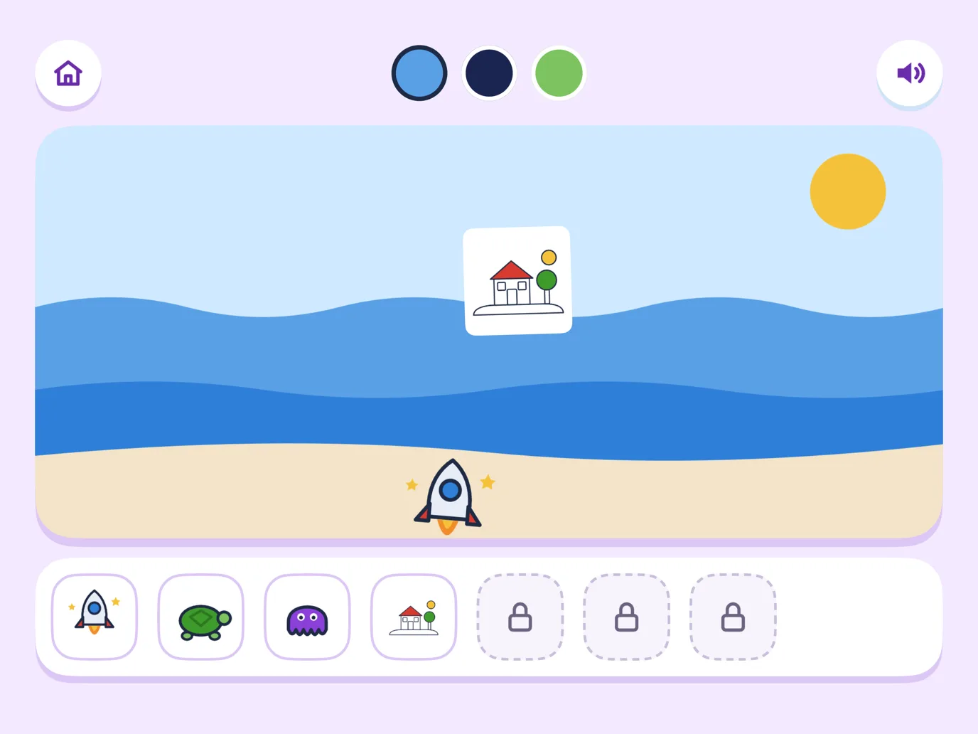 The Sticker Book: a rocket sticker and a child’s painting placed in an ocean scene